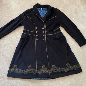 Torrid x Dr WHO Tardis Jacket Black Corduroy Trench Coat Gold Embroidered Stitch